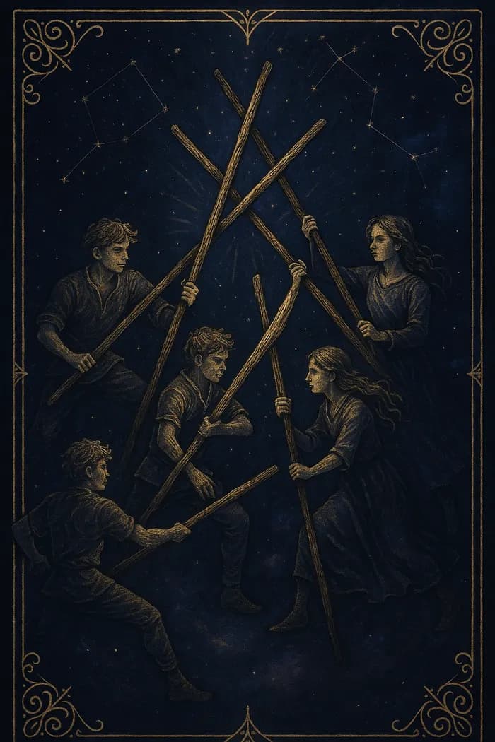 Карта Таро Пятёрка Жезлов